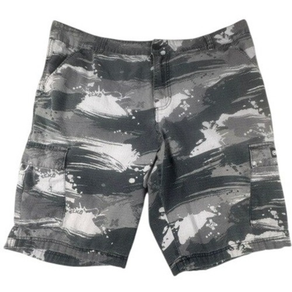 Ecko Unltd Cargo Shorts Mens 38 Grey Black Brushstroke Camo Ripstop Streetwear